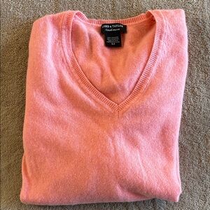 Lord & Taylor Coral V-Neck Cashmere Sweater